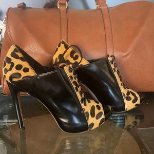 Leopard Open Toe Booty Heels